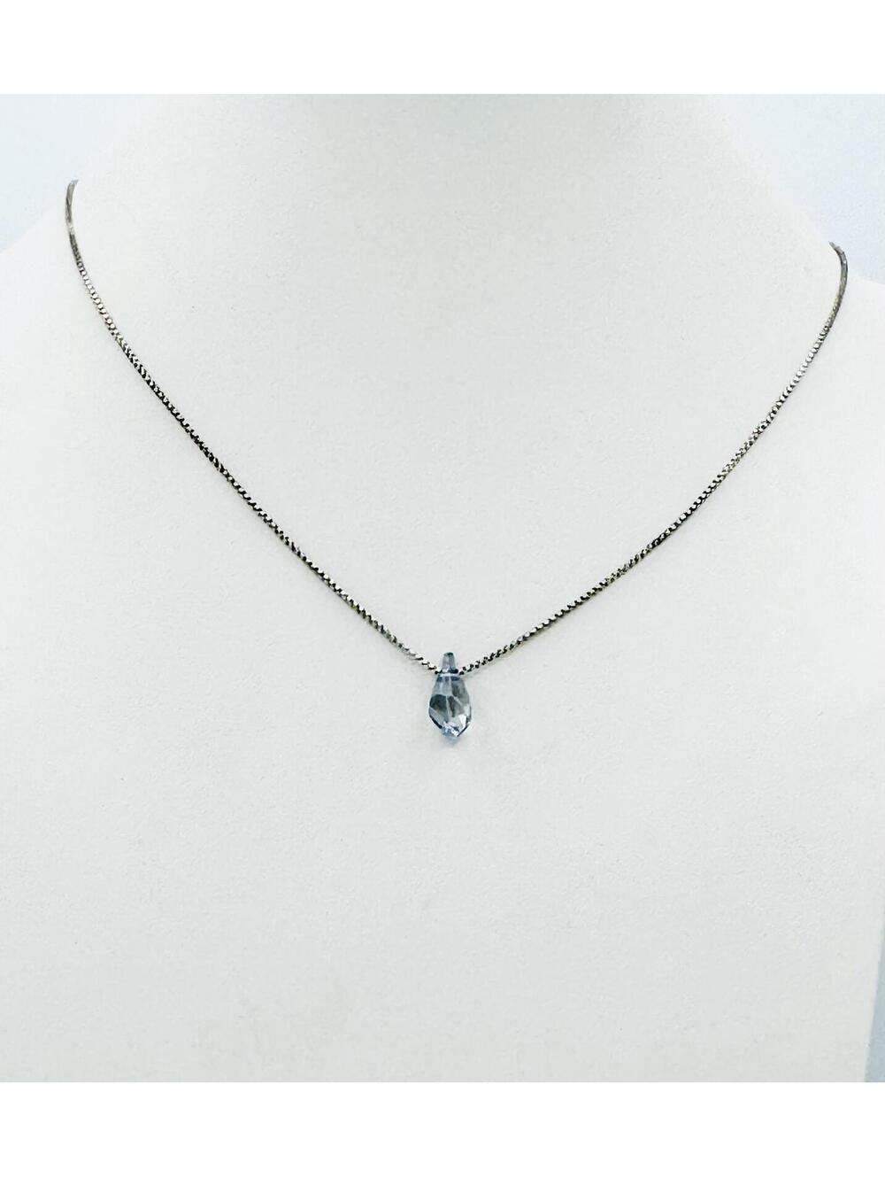 Vintage Sterling silver adj. box chain w/ faceted light blue stone pendant